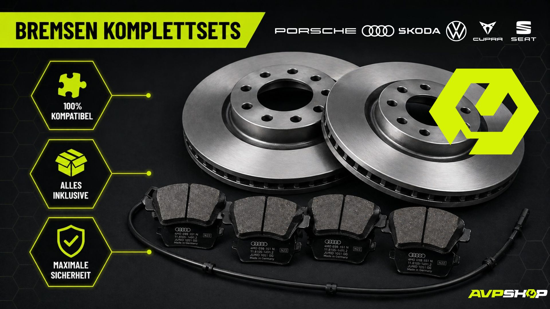 Original VAG Bremsen Komplettset Bremsscheiben und Bremsbeläge für Audi, VW, Skoda, Seat