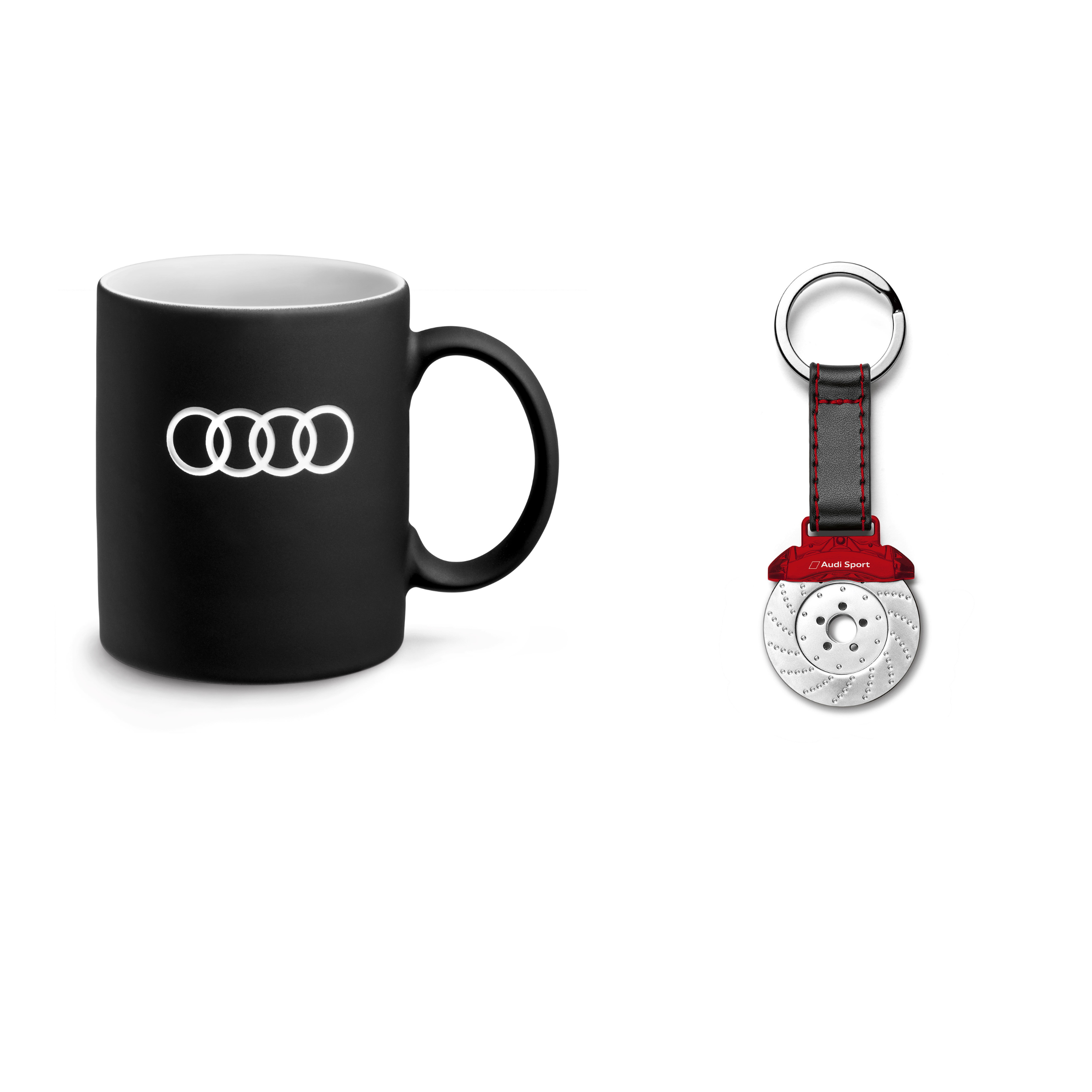 Original "SET" Audi Ringe Tasse schwarz & Audi Sport Schlüsselanhänger Einkaufschip