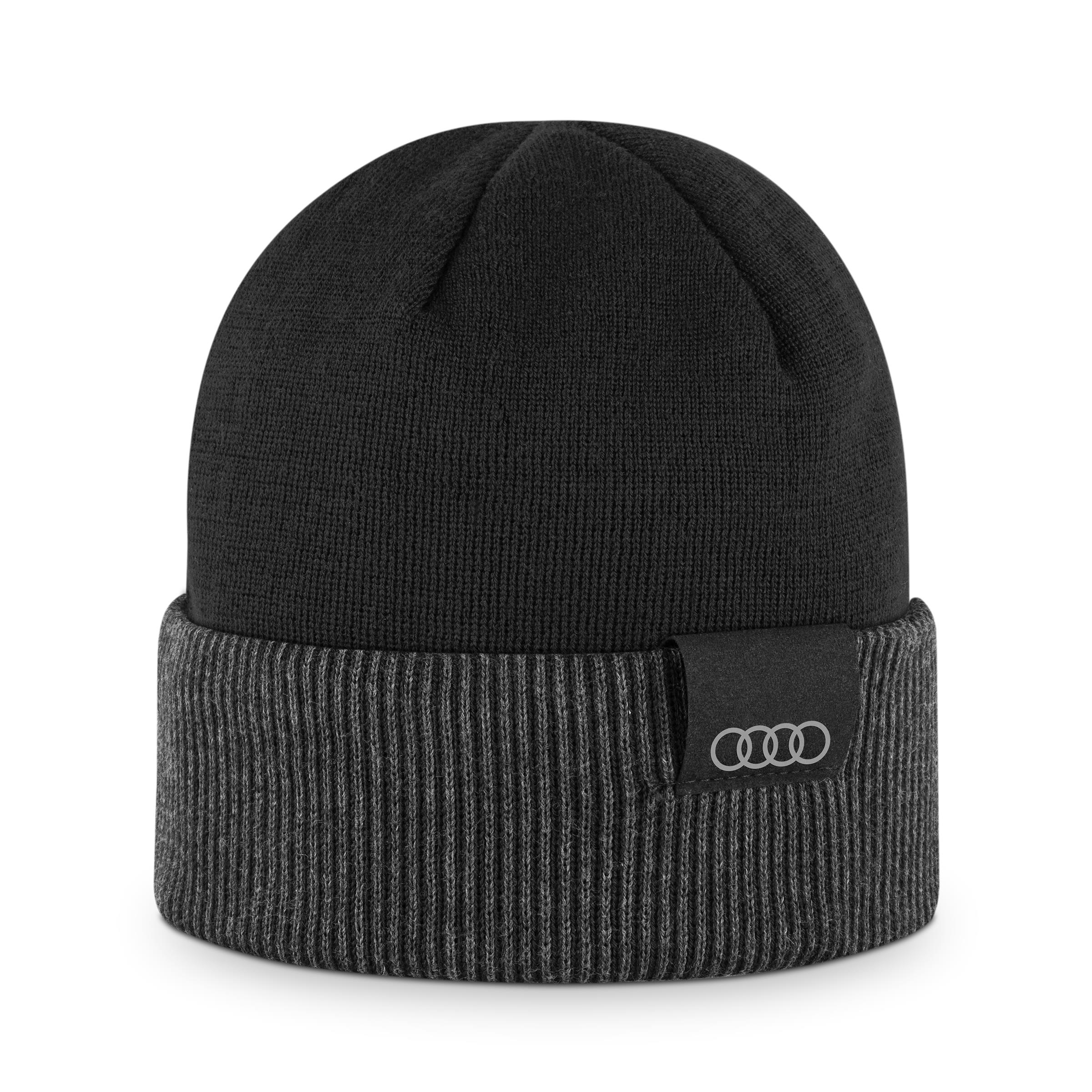 Original Audi Wende-Strickmütze, schwarz-grau