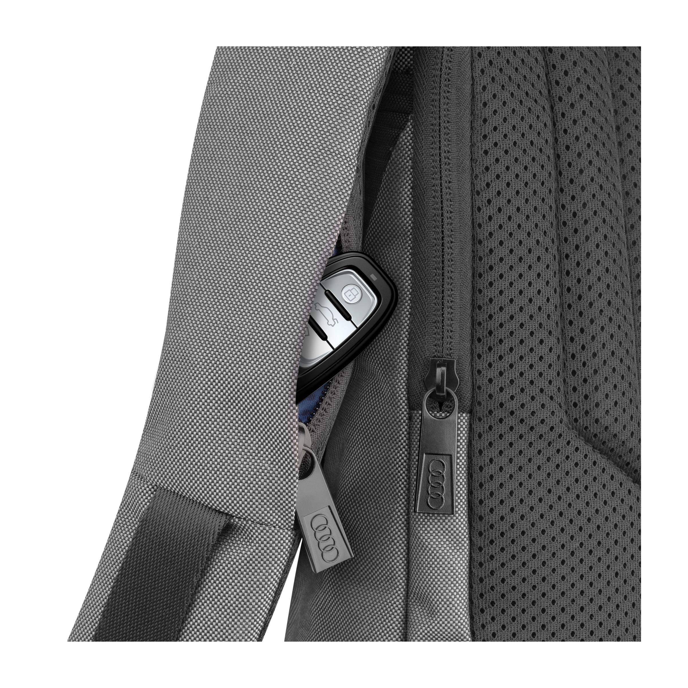 Original Audi Rucksack, grau-schwarz inkl. Laptopfach Ringe