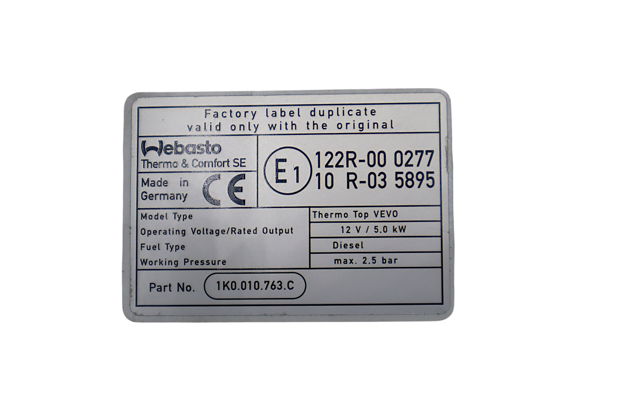 Original VW SEAT Skoda Hinweisschild für Fahrzeuge mit Standheizung