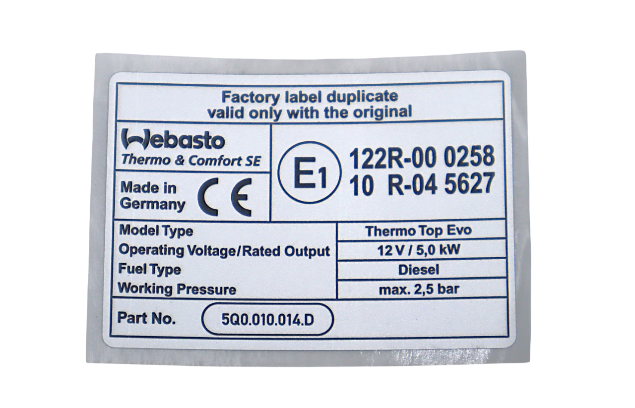 Original Audi VW SEAT Skoda Hinweisschild für Fahrzeuge mit Standheizung