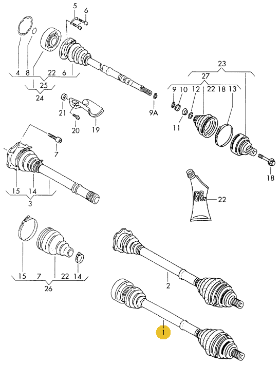 Original Audi A6 quattro Gelenkwelle mit Gleichlaufgelenken rechts 100 mm