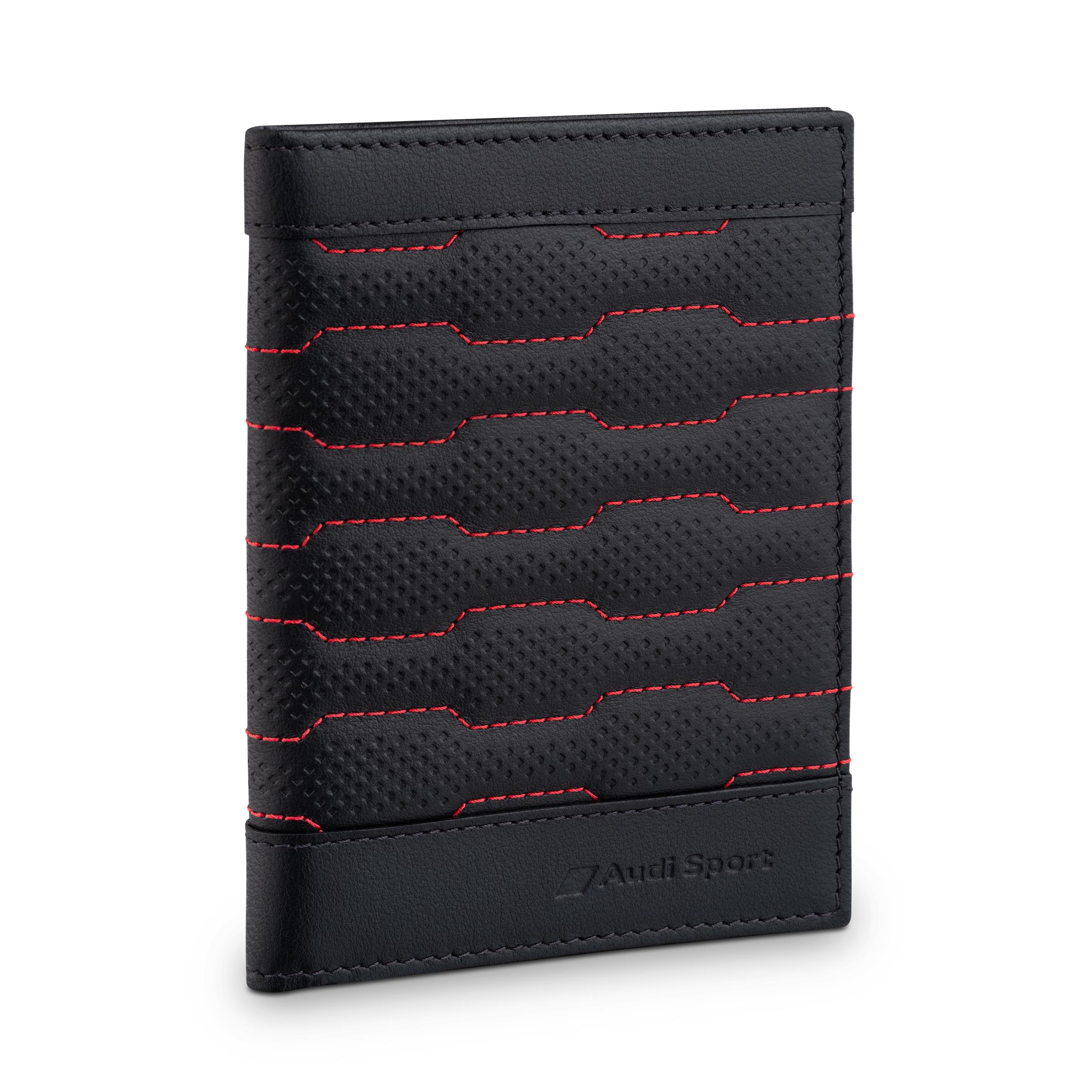 Original Audi Sport Fahrzeugscheinhülle Leder, schwarz/rot