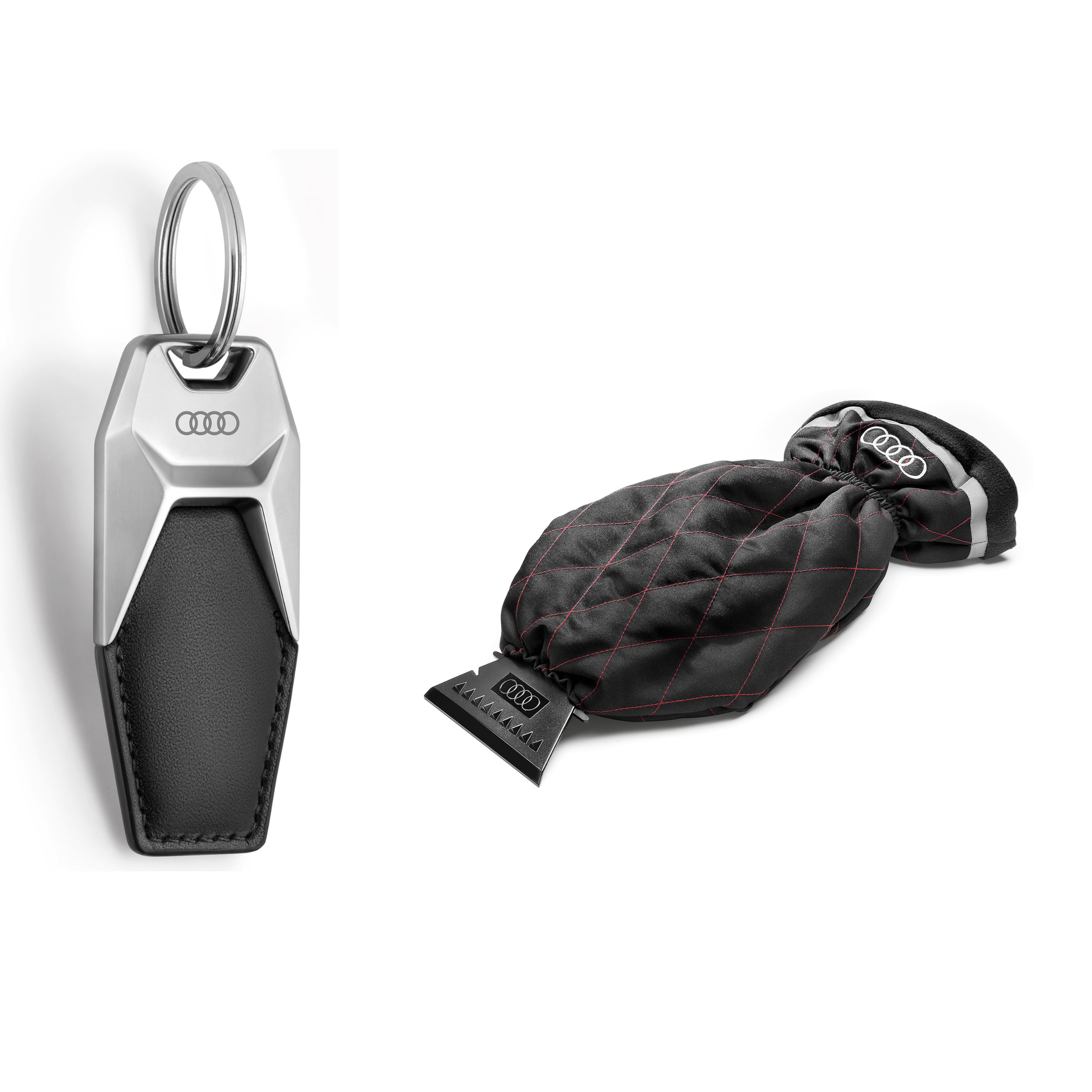 Original "SET" Audi Schlüsselanhänger Leder Ringe & Eiskratzer mit Handschuh Original "SET" Audi Schlüsselanhänger Leder Ringe & Eiskratzer mit Handschuh