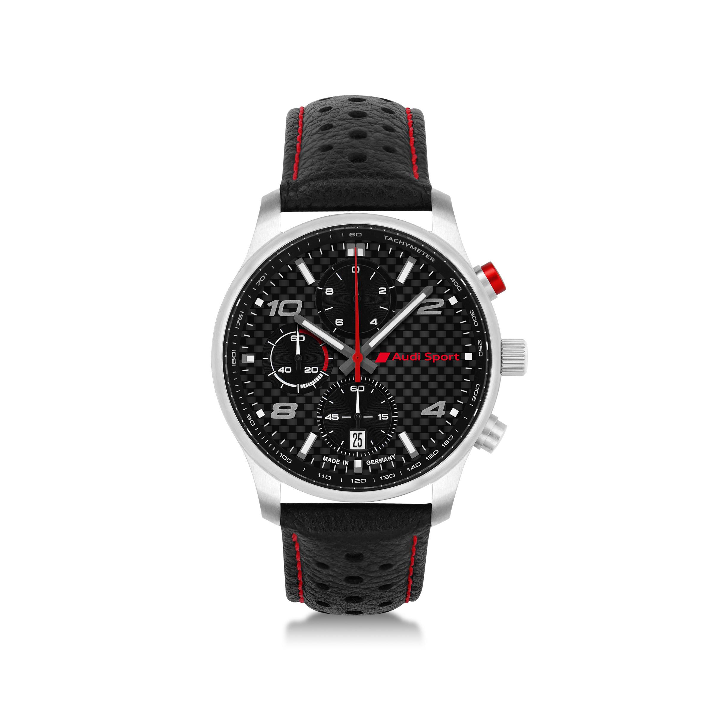 Original Audi Sport Chronograph Carbon, Herren, silber/schwarz, Uhr Armbanduhr