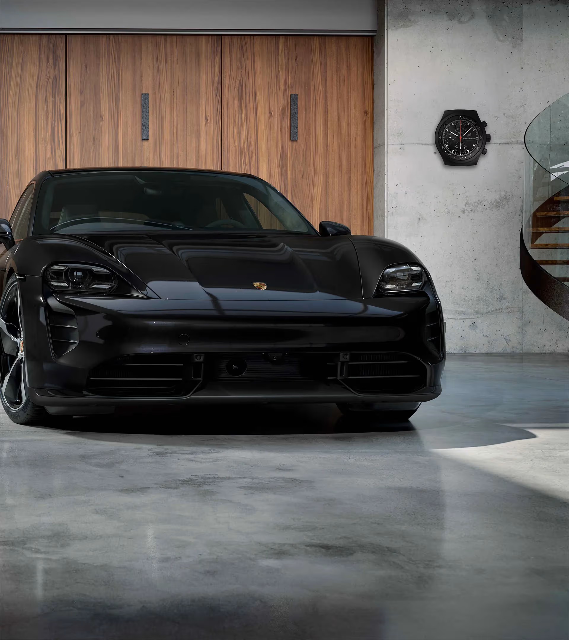 Original Porsche Chronograph 1 All Black Wall Clock Wanduhr - WAP0701500RIND