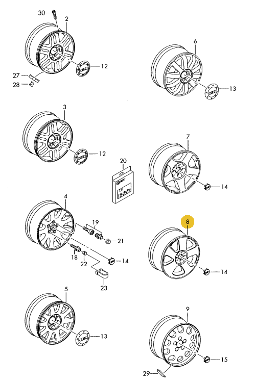 Original Audi A6 quattro Aluminiumfelge avussilber 7x16 ET45