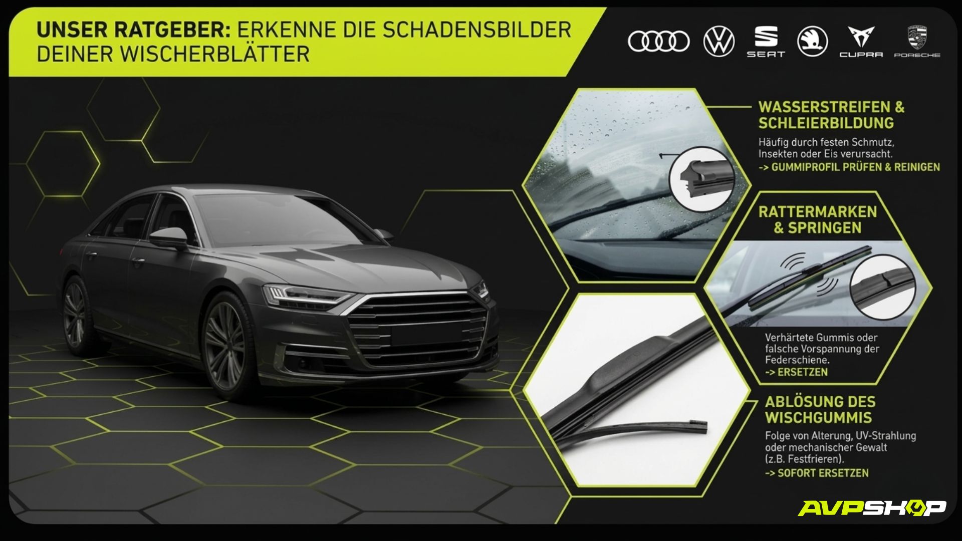 Scheibenwischer Schadensbilder und Wischbilder im Vergleich