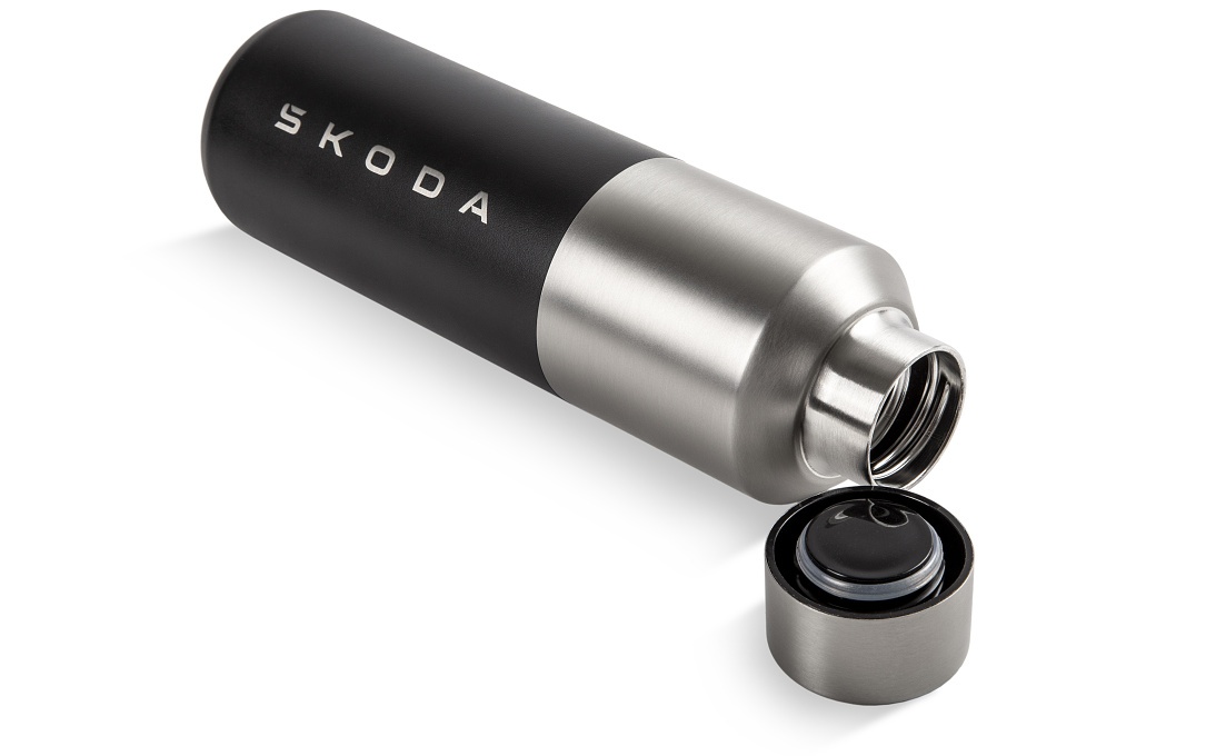 Original Skoda Thermoflasche Edelstahl 600ml schwarz/silber - 6U0069604E
