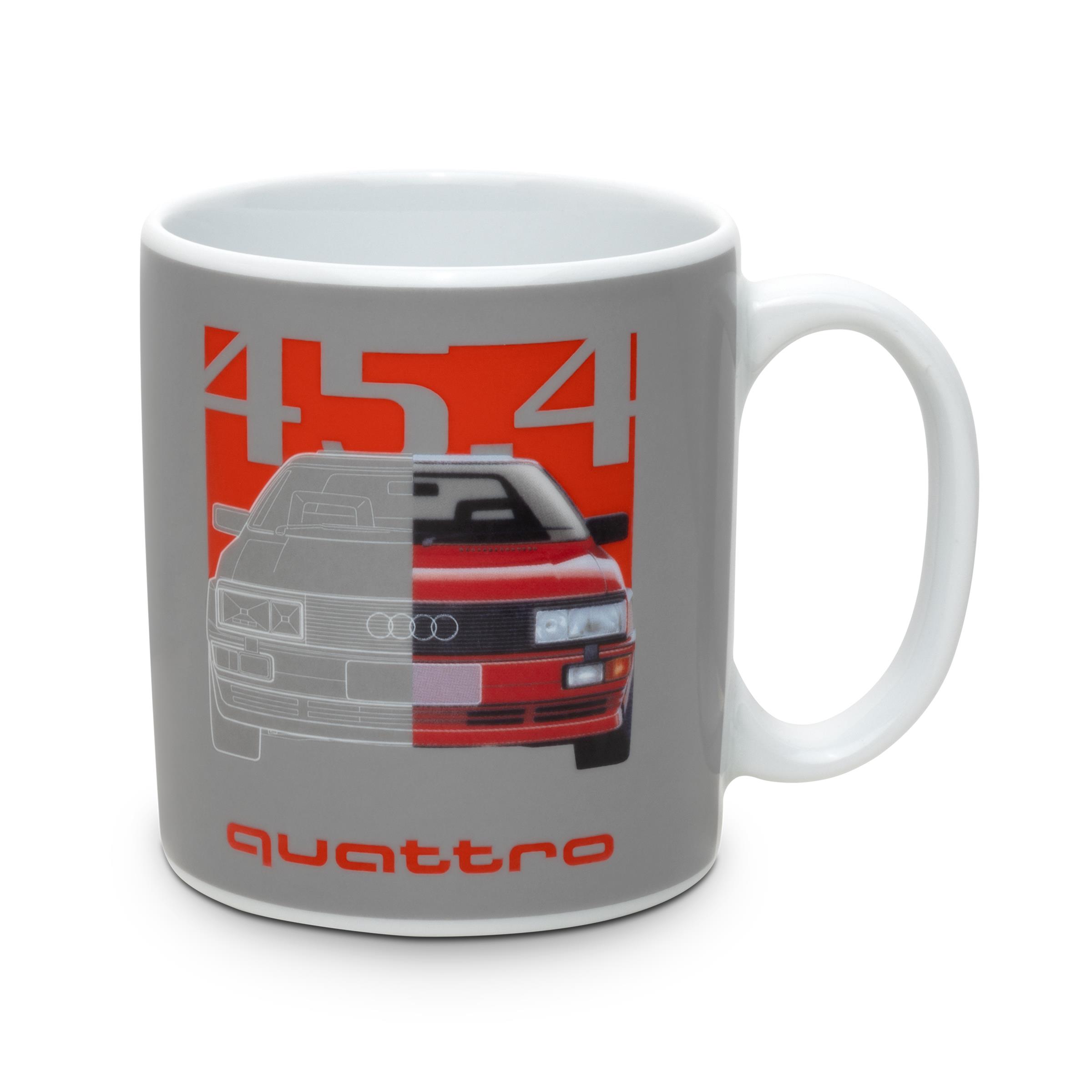 Original Audi quattro 45.4 Tasse Kaffeetasse Porzellantasse Cafe Becher grau/rot