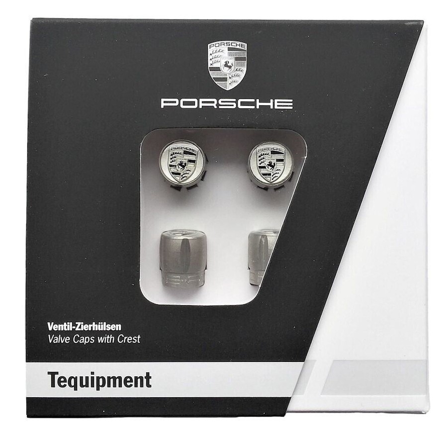 Original Porsche Ventil Zierhülsen Silber, mit Silber Emblem - 99104460268