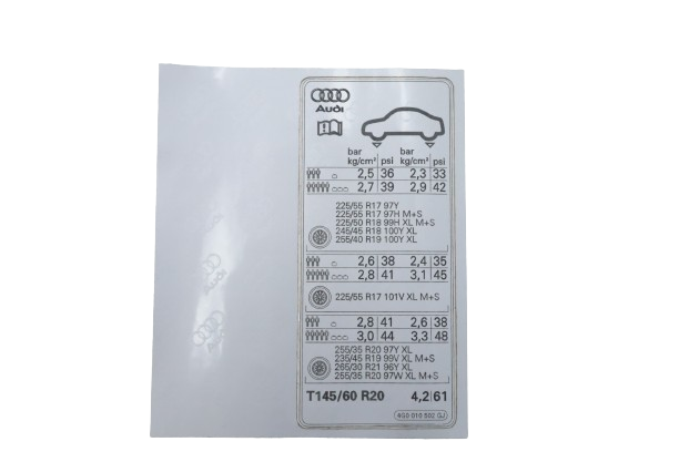 Original Audi A6 Kennschild für Reifendruck
