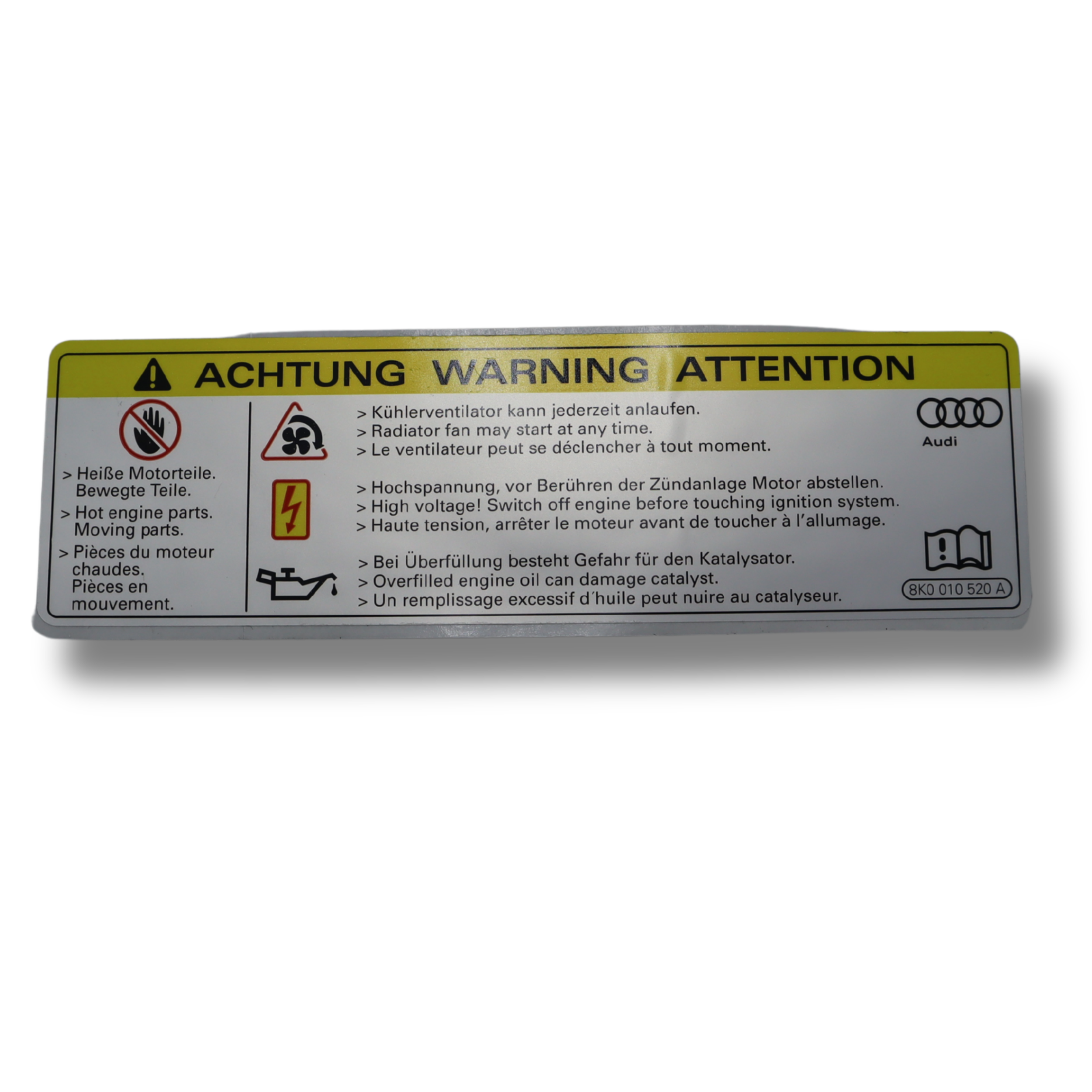 Original Audi VW Hinweisschild - ,,Motor abstellen'' 8K0010520A
